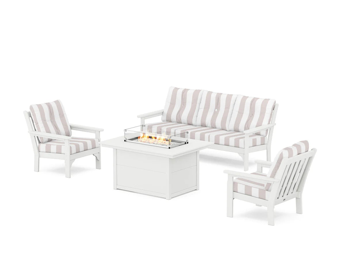 POLYWOOD Vineyard Deep Seating Fire Pit Table Set