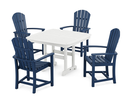 POLYWOOD Palm Coast 5-Piece Dining Set with Trestle Legs - 44" Table in Navy / White