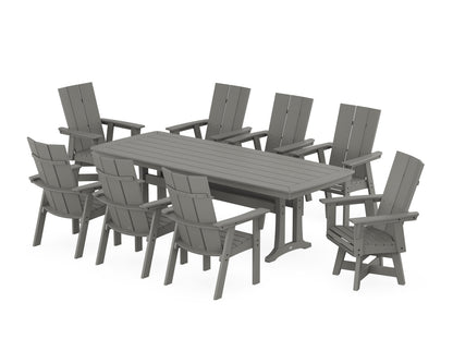 POLYWOOD Modern Curveback Adirondack Swivel 9-Piece Dining Set with Trestle Legs in Slate Grey