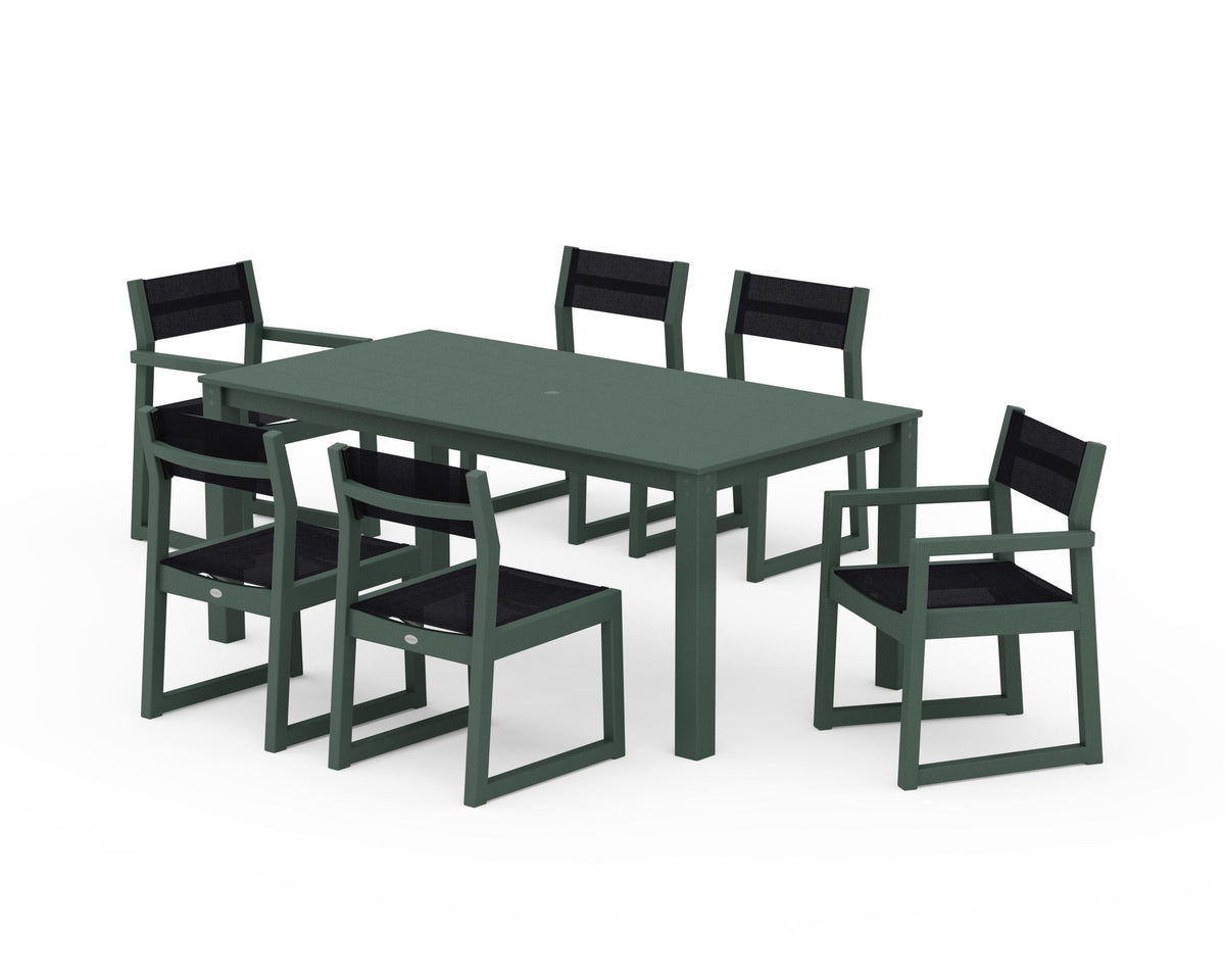 POLYWOOD EDGE Sling 7-Piece Parsons Dining Set in Green / Black
