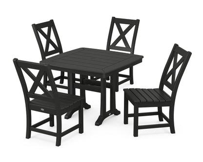 POLYWOOD Braxton Side Chair 5-Piece Dining Set with Trestle Legs - 37" Table in Black