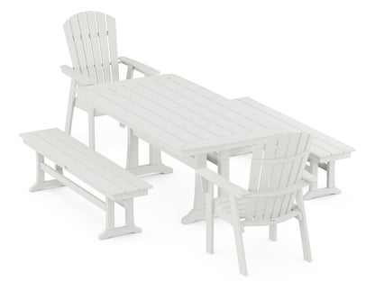 POLYWOOD Nautical Adirondack 5-Piece Dining Set with Trestle Legs - 38" x 73" Table in Vintage White
