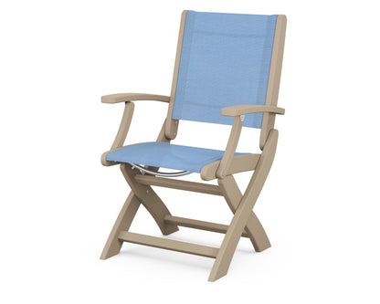 POLYWOOD Coastal Folding Chair in Vintage Sahara with Vintage Sahara arms and Poolside sling