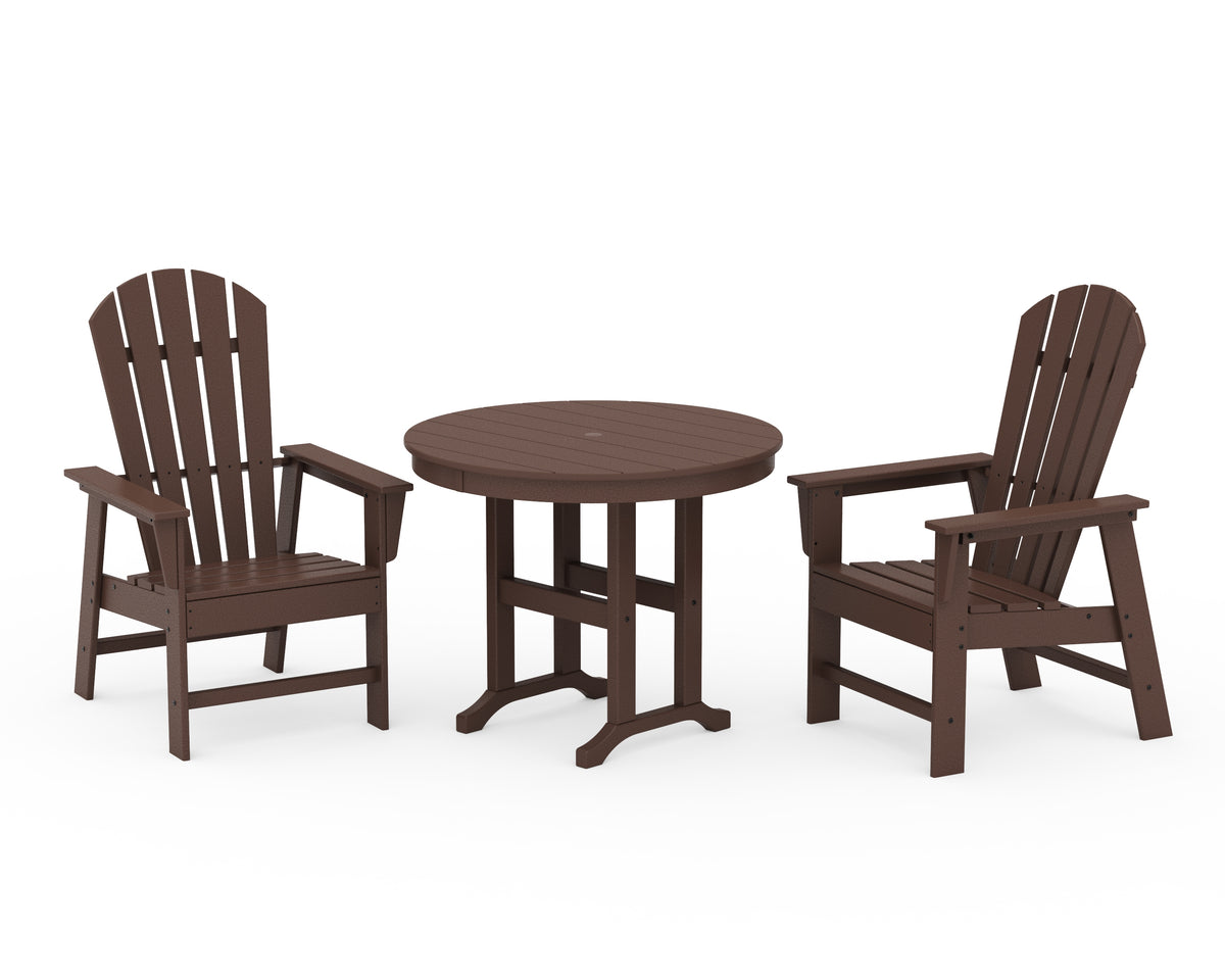 POLYWOOD South Beach 3-Piece Round Farmhouse Dining Set in Mahogany