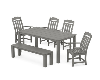 POLYWOOD Cottage 6-Piece Parsons Dining Set with Bench in Slate Grey