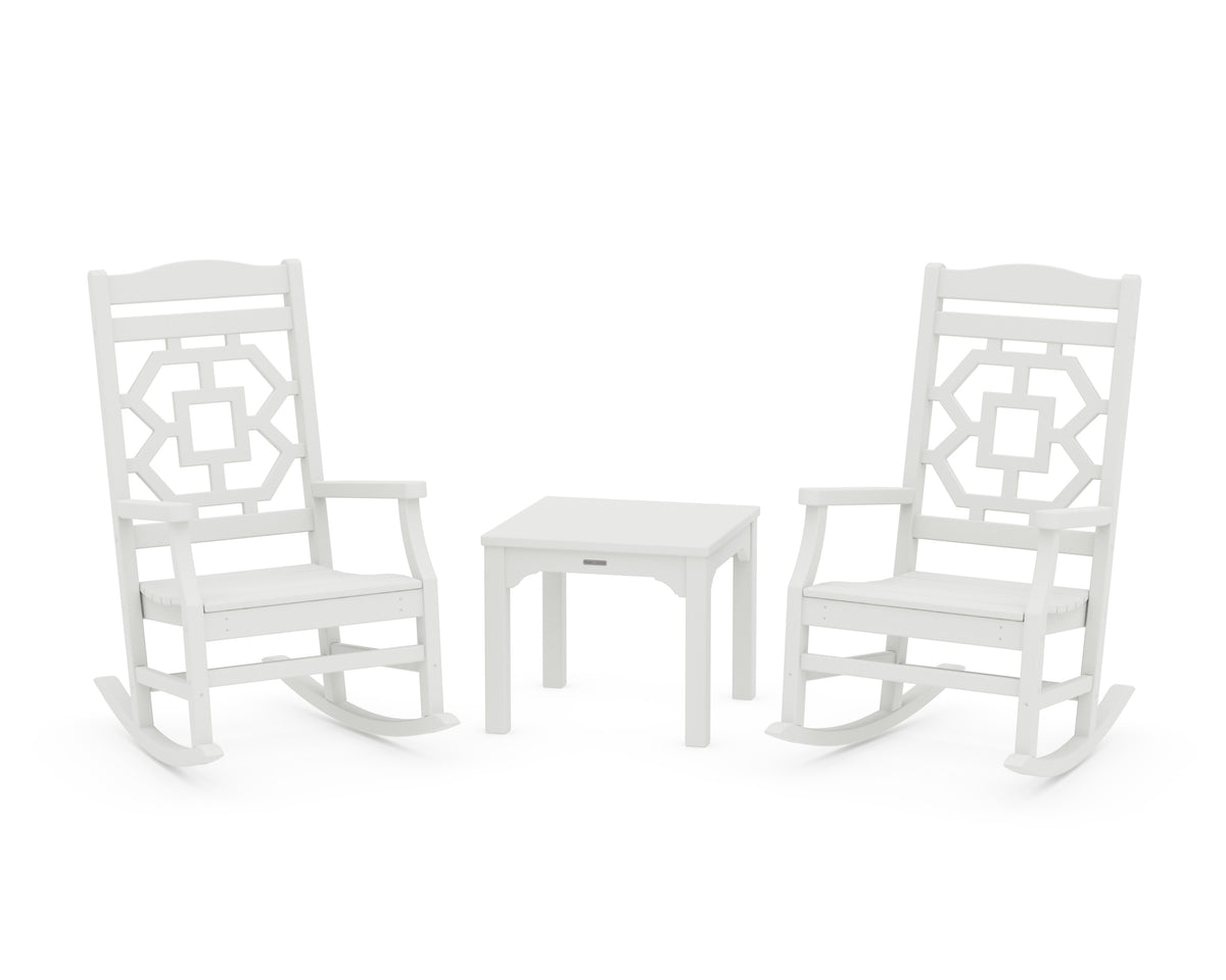 POLYWOOD Chinoiserie 3-Piece Rocking Chair Set in Vintage White