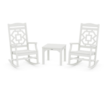 POLYWOOD Chinoiserie 3-Piece Rocking Chair Set in Vintage White
