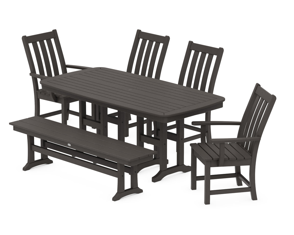 POLYWOOD Vineyard 6-Piece Dining Set with Bench - 37" x 72" Table in Vintage Coffee