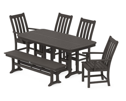 POLYWOOD Vineyard 6-Piece Dining Set with Bench - 37" x 72" Table in Vintage Coffee