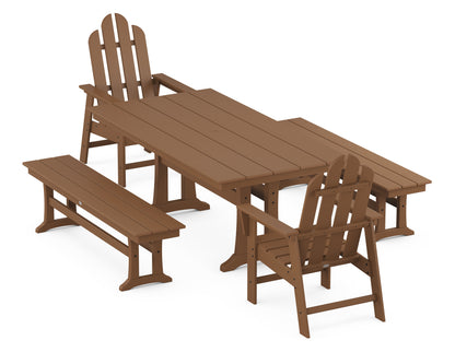 POLYWOOD Long Island 5-Piece Farmhouse Dining Set with Trestle Legs - 37" x 72" Table in Teak