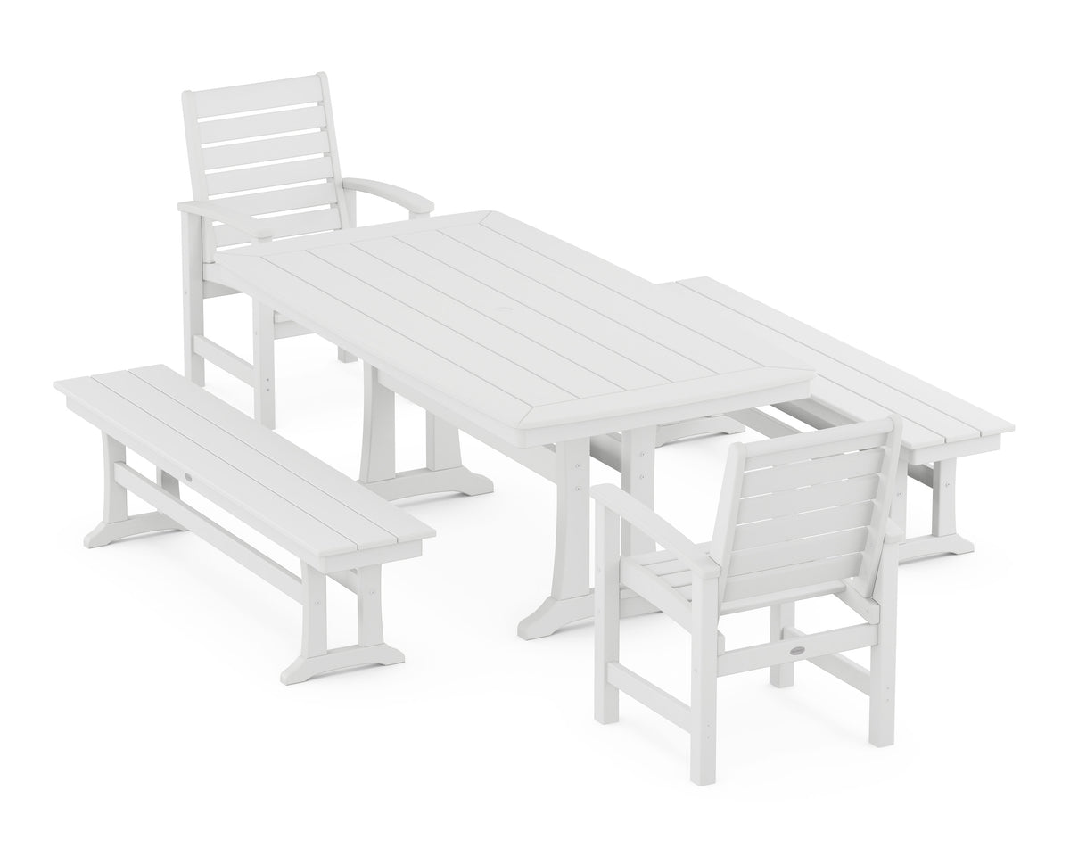 POLYWOOD Signature 5-Piece Dining Set with Trestle Legs - 38" x 73" Table in White