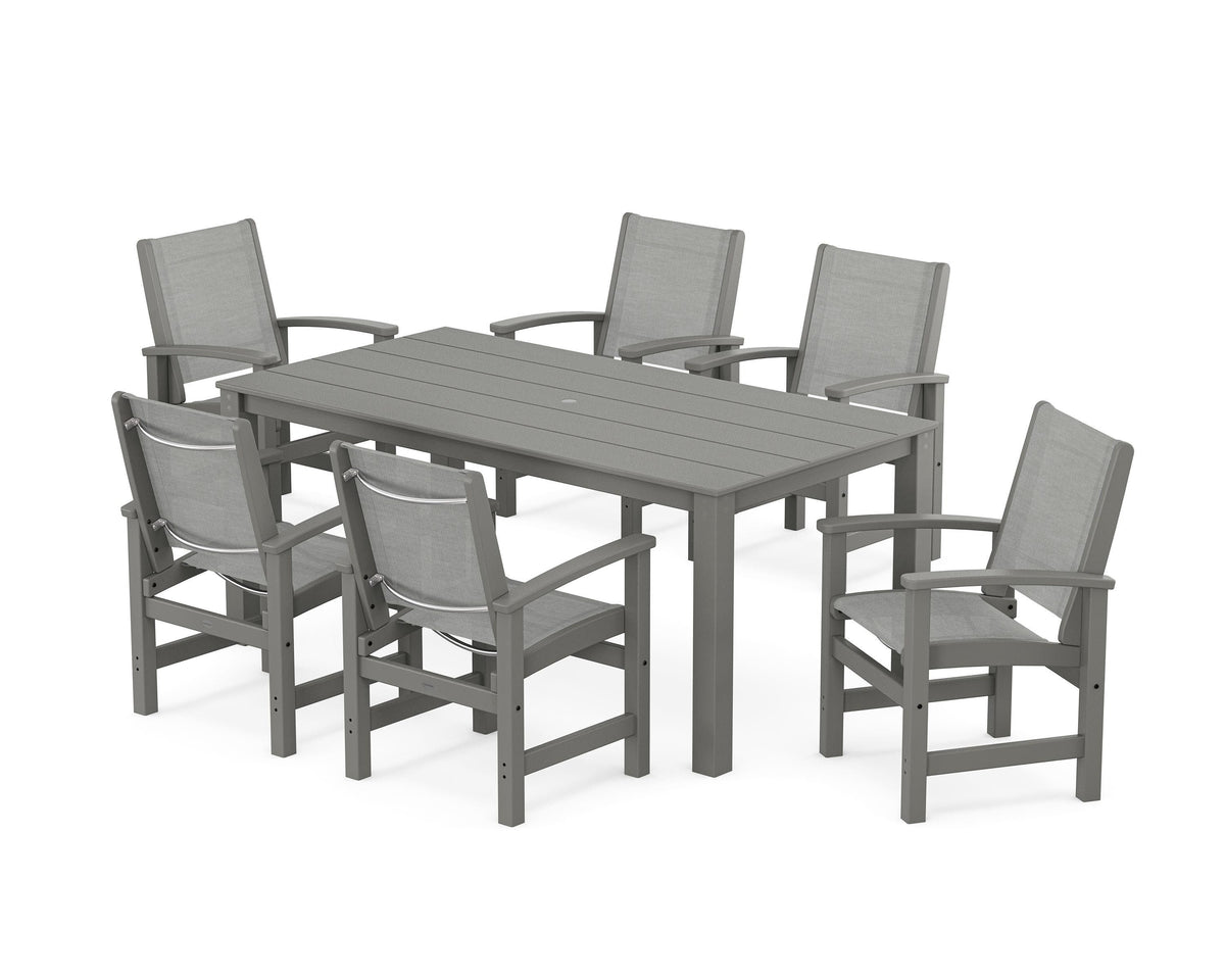 POLYWOOD Coastal 7-Piece Parsons Dining Set in Slate Grey / Metallic