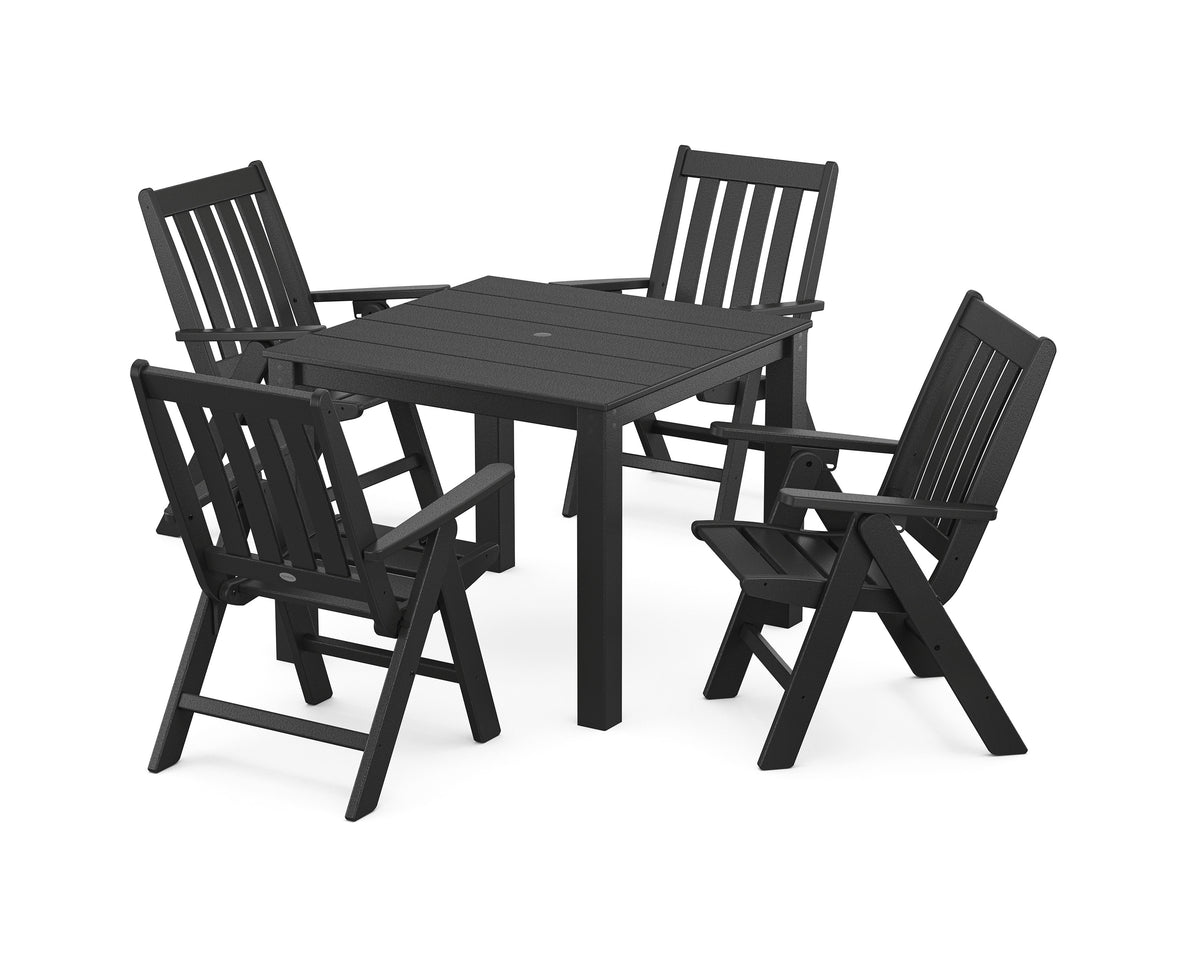 POLYWOOD Vineyard Folding Chair 5-Piece Parsons Dining Set in Black