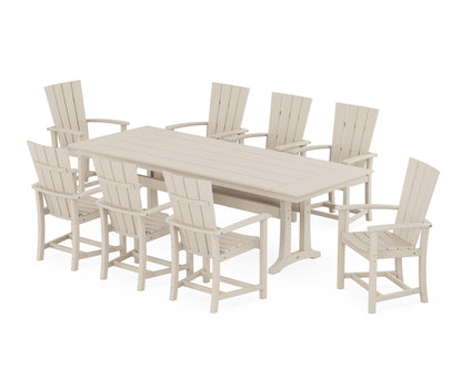POLYWOOD Quattro Adirondack 9-Piece Farmhouse Dining Set with Trestle Legs in Sand