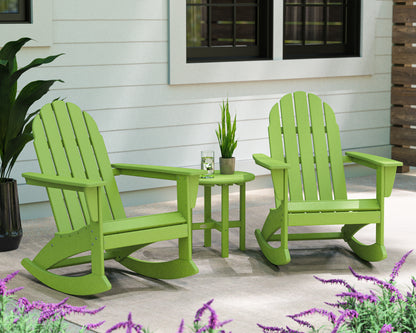 POLYWOOD Vineyard 3-Piece Adirondack Rocking Chair Set with 18" Round Table in Lime styled outdoors