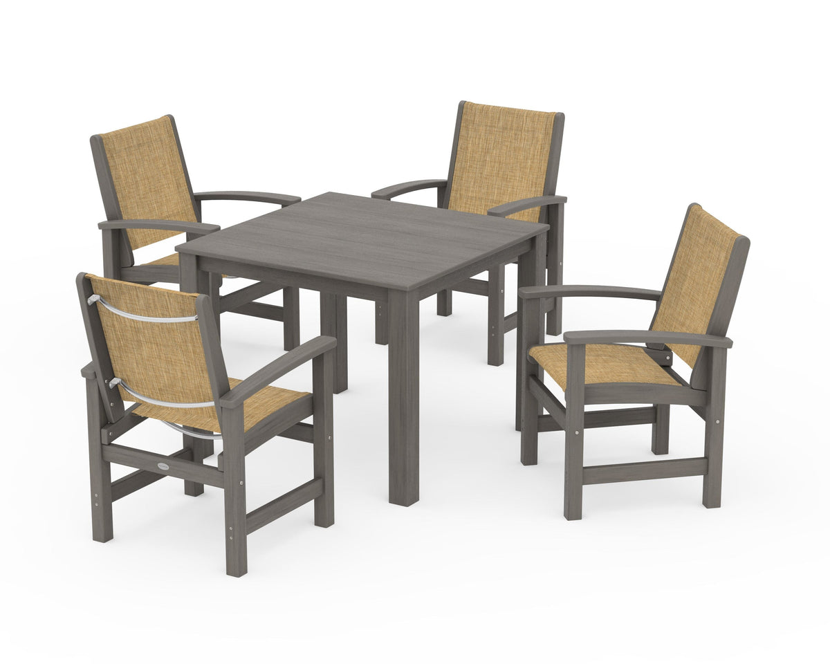 POLYWOOD Coastal 5-Piece Parsons Dining Set in Driftwood / Burlap