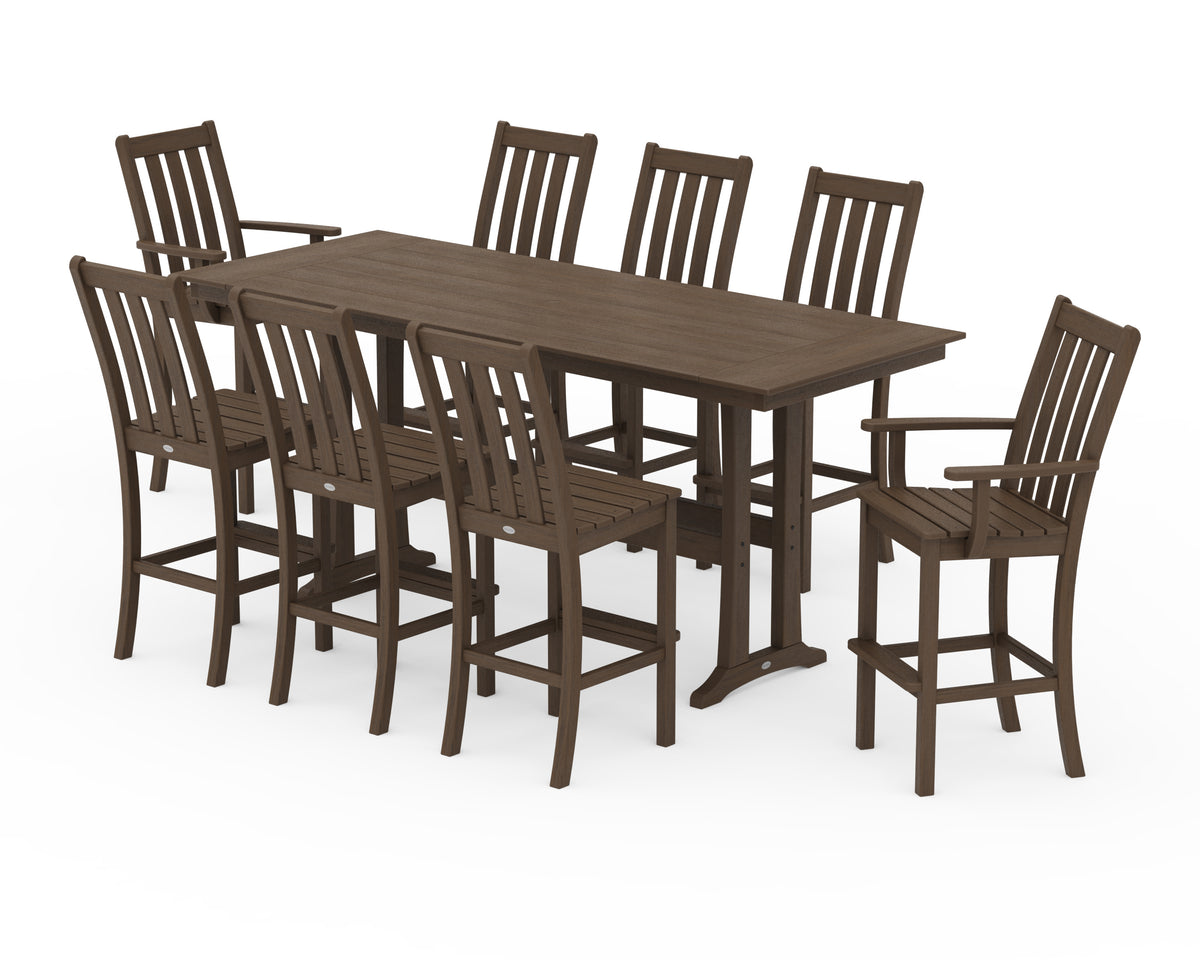 POLYWOOD Vineyard 9-Piece Farmhouse Bar Set with Trestle Legs in Kona