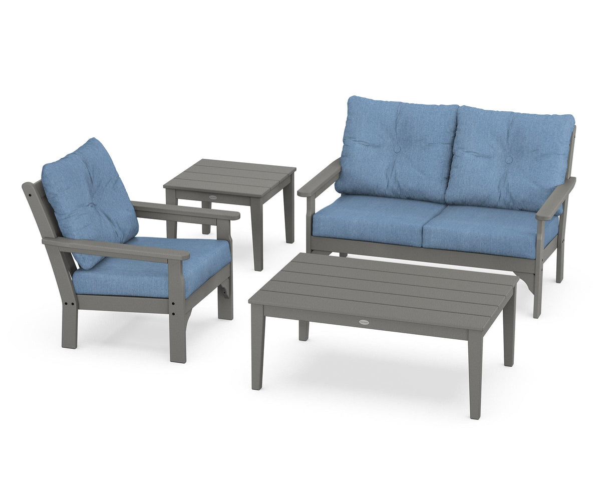 POLYWOOD Vineyard 4-Piece Deep Seating Set in Slate Grey / Sky Blue
