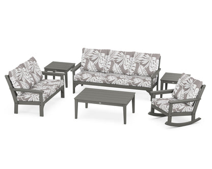 POLYWOOD Vineyard 6-Piece Deep Seating Set with Rocking Chair in Slate Grey / Leaf Grey Mist