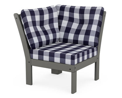 POLYWOOD Vineyard Modular Corner Chair in Slate Grey / Buffalo Plaid Navy