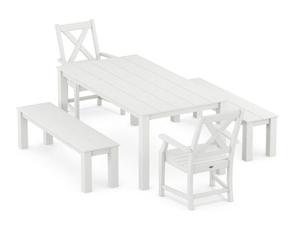 POLYWOOD Braxton 5-Piece Parsons Dining Set with Benches in White