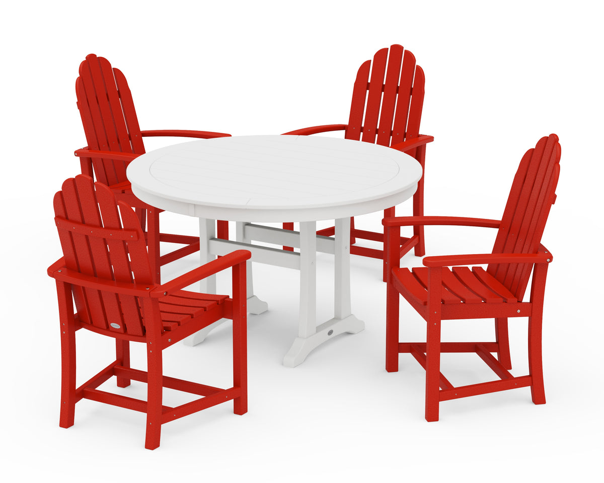 POLYWOOD Classic Adirondack 5-Piece Round Dining Set with Trestle Legs in Sunset Red / White