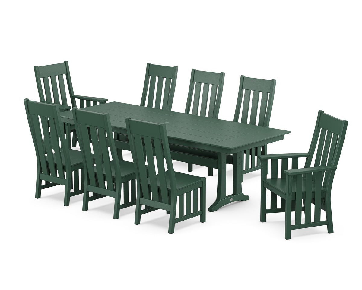 POLYWOOD Acadia 9-Piece Farmhouse Dining Set with Trestle Legs in Green