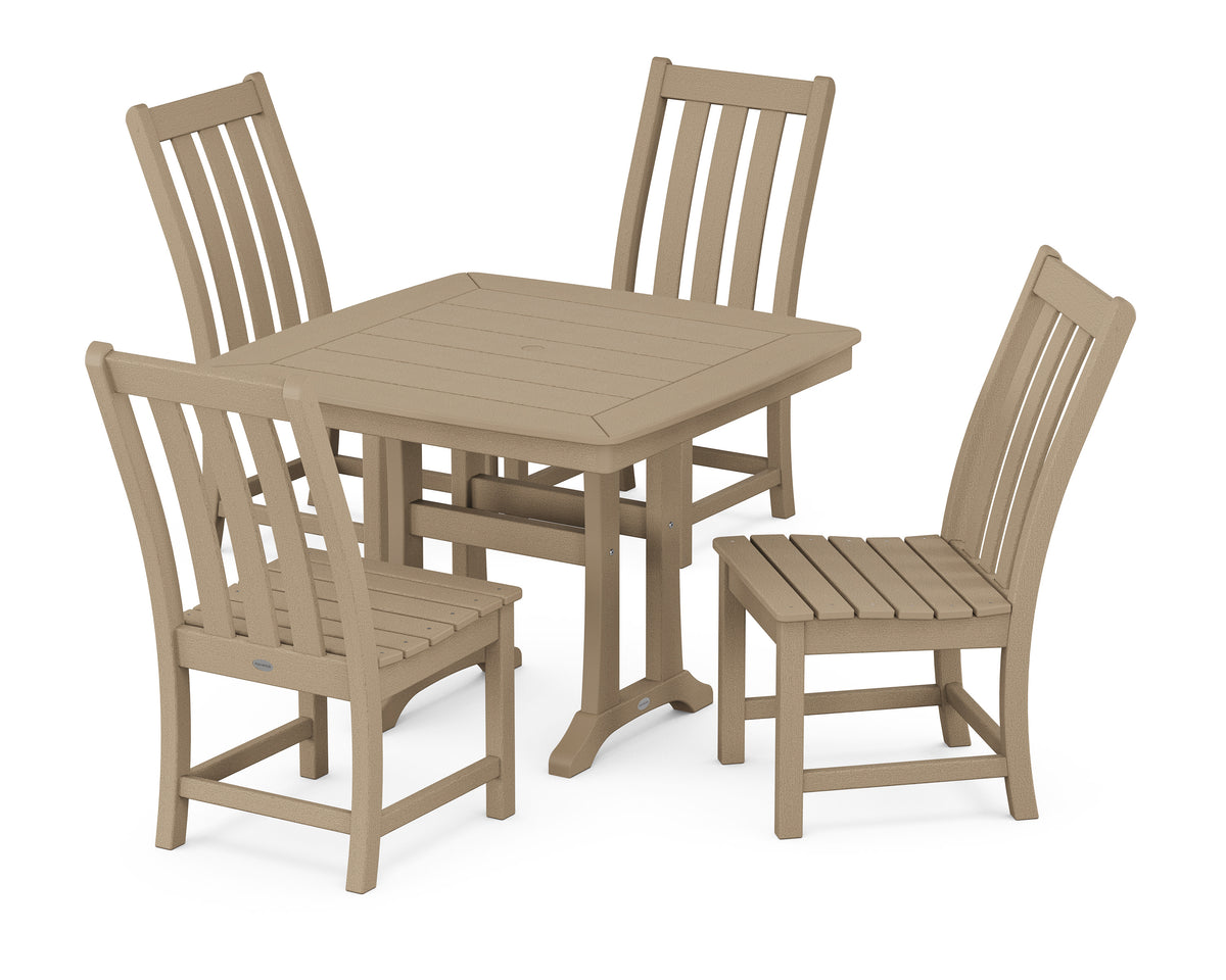 POLYWOOD Vineyard Side Chair 5-Piece Dining Set with Trestle Legs - 37" Table in Vintage Sahara