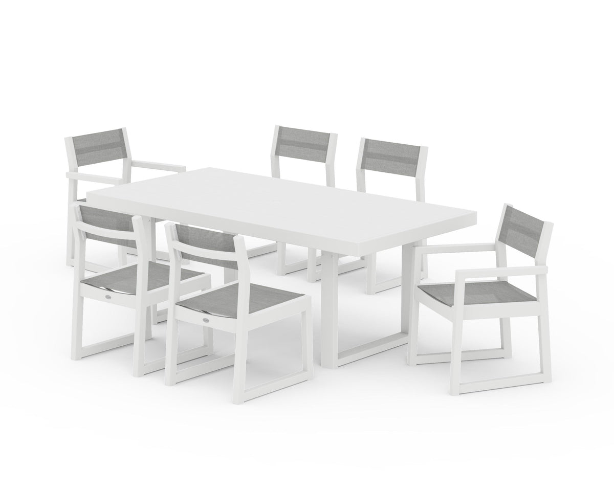 POLYWOOD EDGE Sling 7-Piece Dining Set in White / Metallic