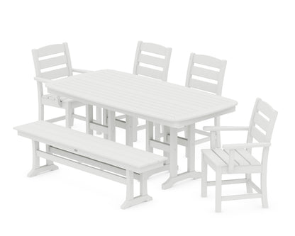 POLYWOOD Lakeside 6-Piece Dining Set with Bench - 37" x 72" Table in White