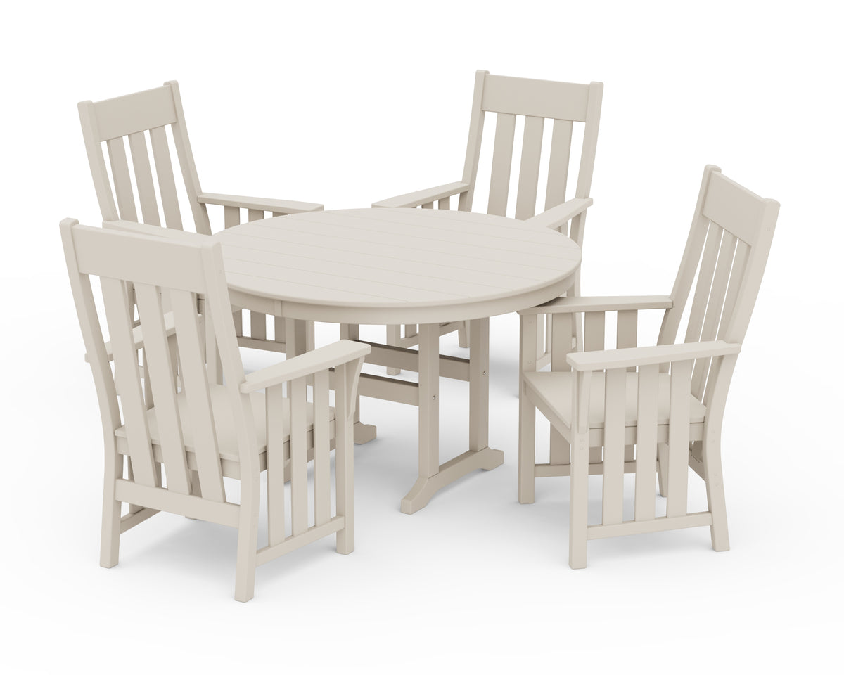 POLYWOOD Acadia 5-Piece Round Farmhouse Dining Set in Sand