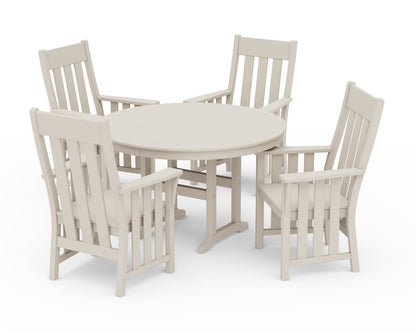 POLYWOOD Acadia 5-Piece Round Farmhouse Dining Set in Sand