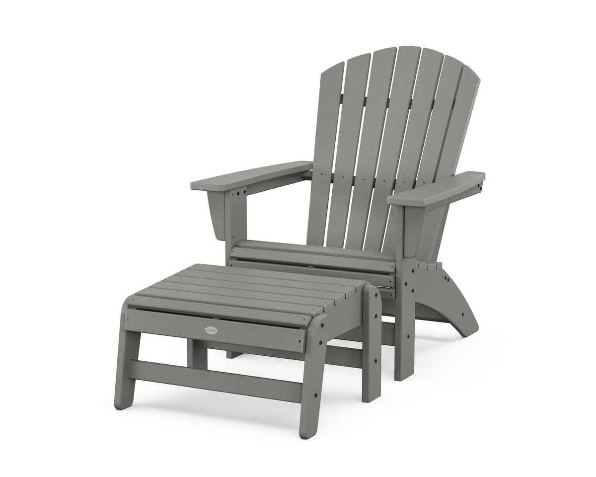 POLYWOOD Nautical Grand Adirondack Chair with Ottoman in Slate Grey