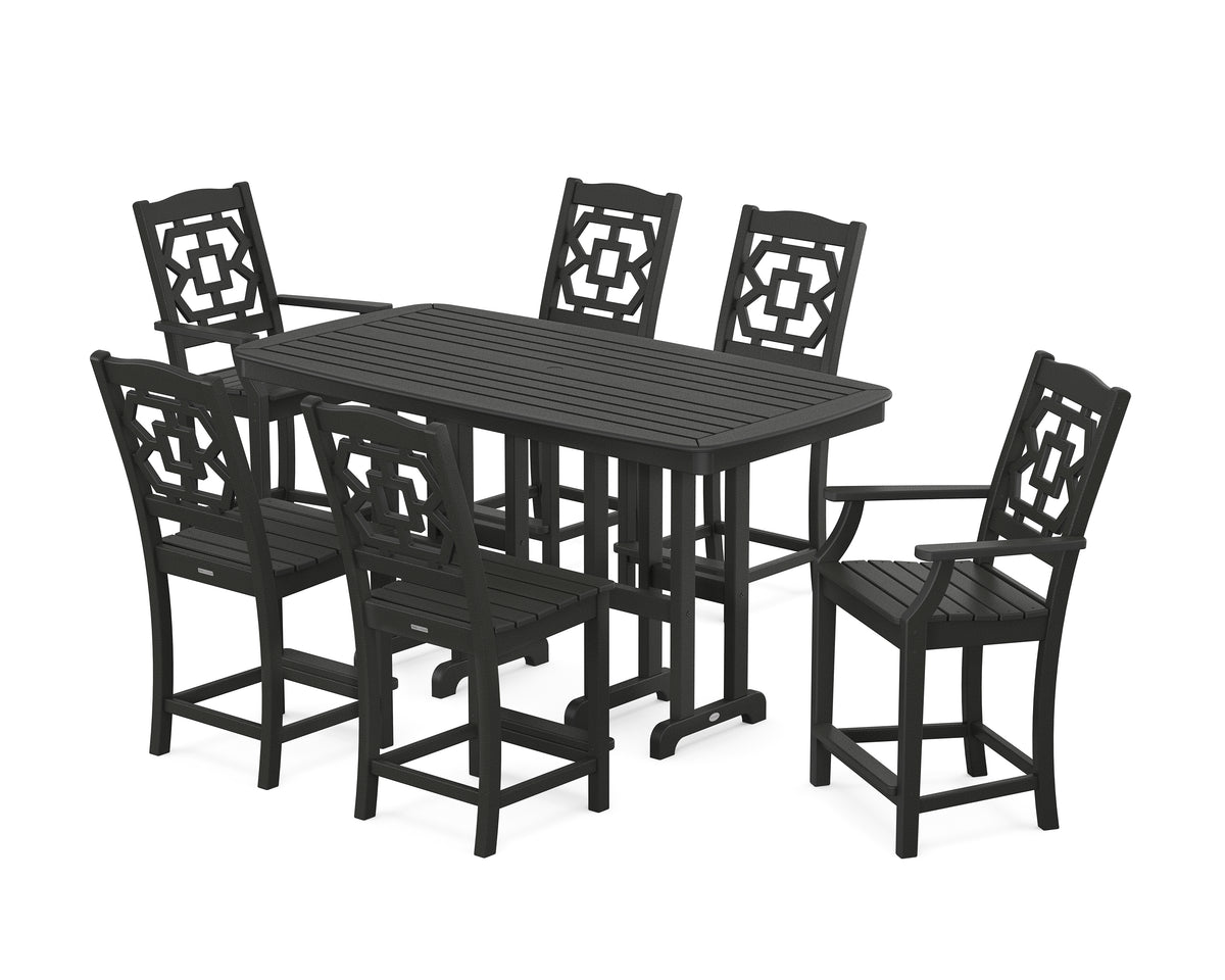POLYWOOD Chinoiserie 7-Piece Counter Set in Black