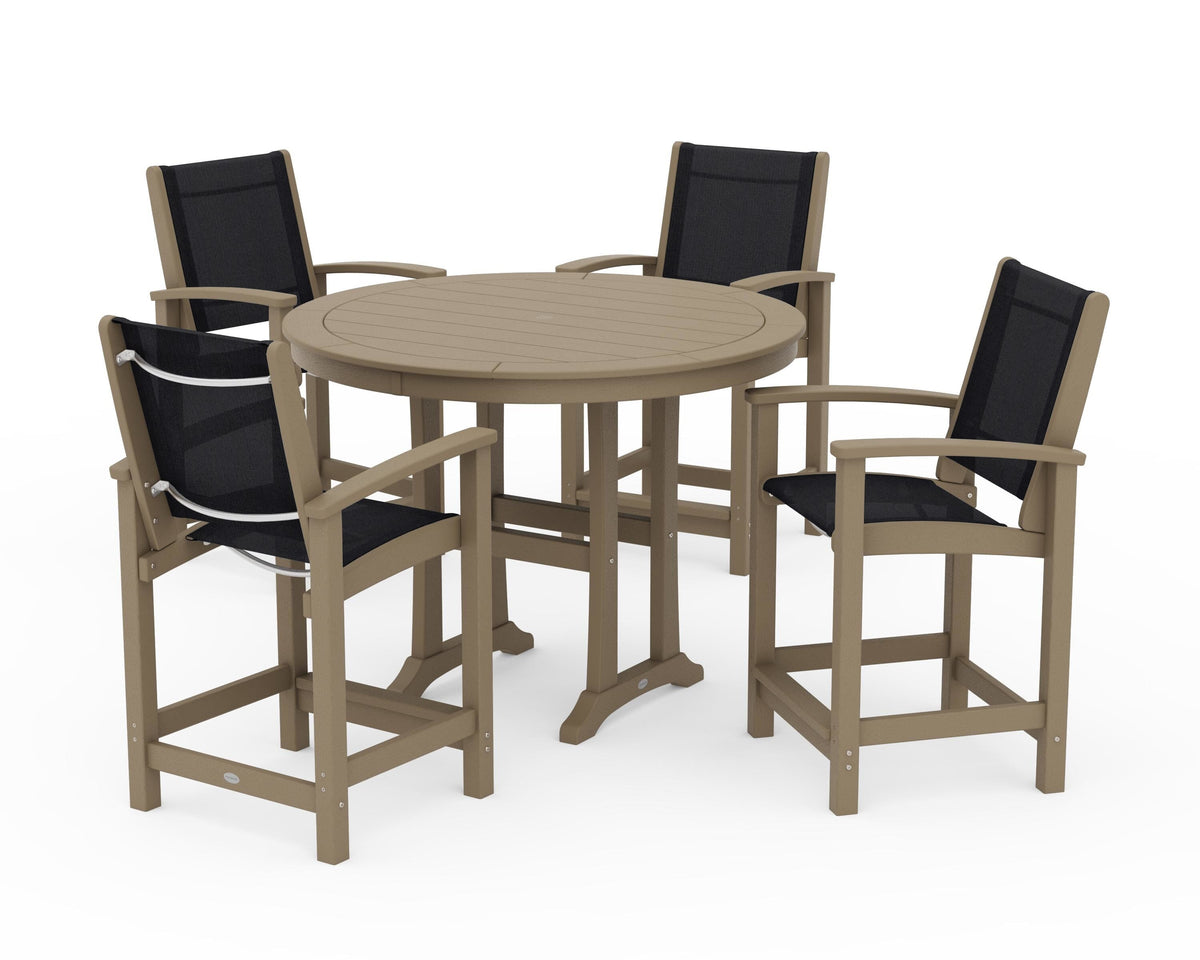 POLYWOOD Coastal 5-Piece Counter Set in Vintage Sahara / Black