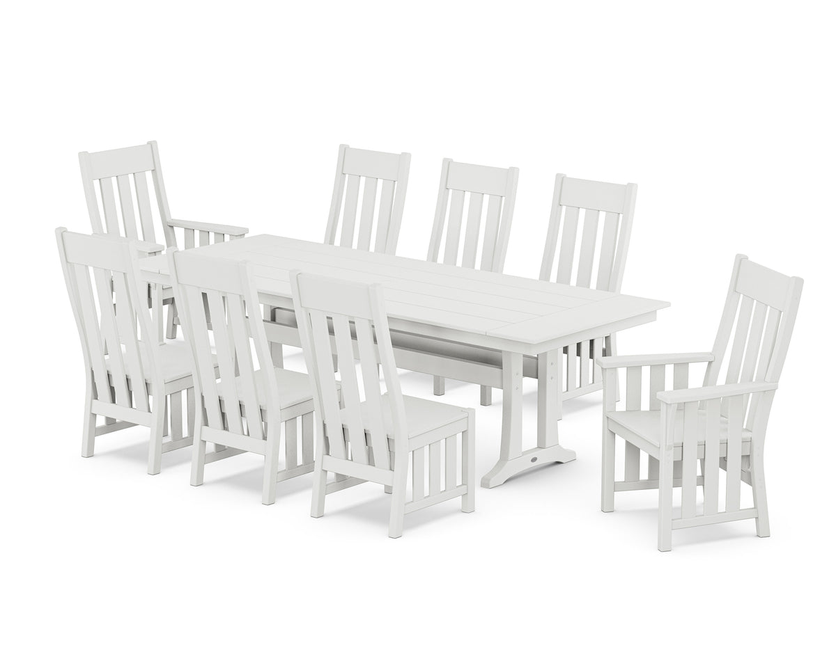POLYWOOD Acadia 9-Piece Farmhouse Dining Set with Trestle Legs in White