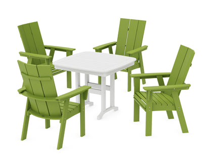 POLYWOOD Modern Curveback Adirondack 5-Piece Dining Set - 37" Table in Lime / White