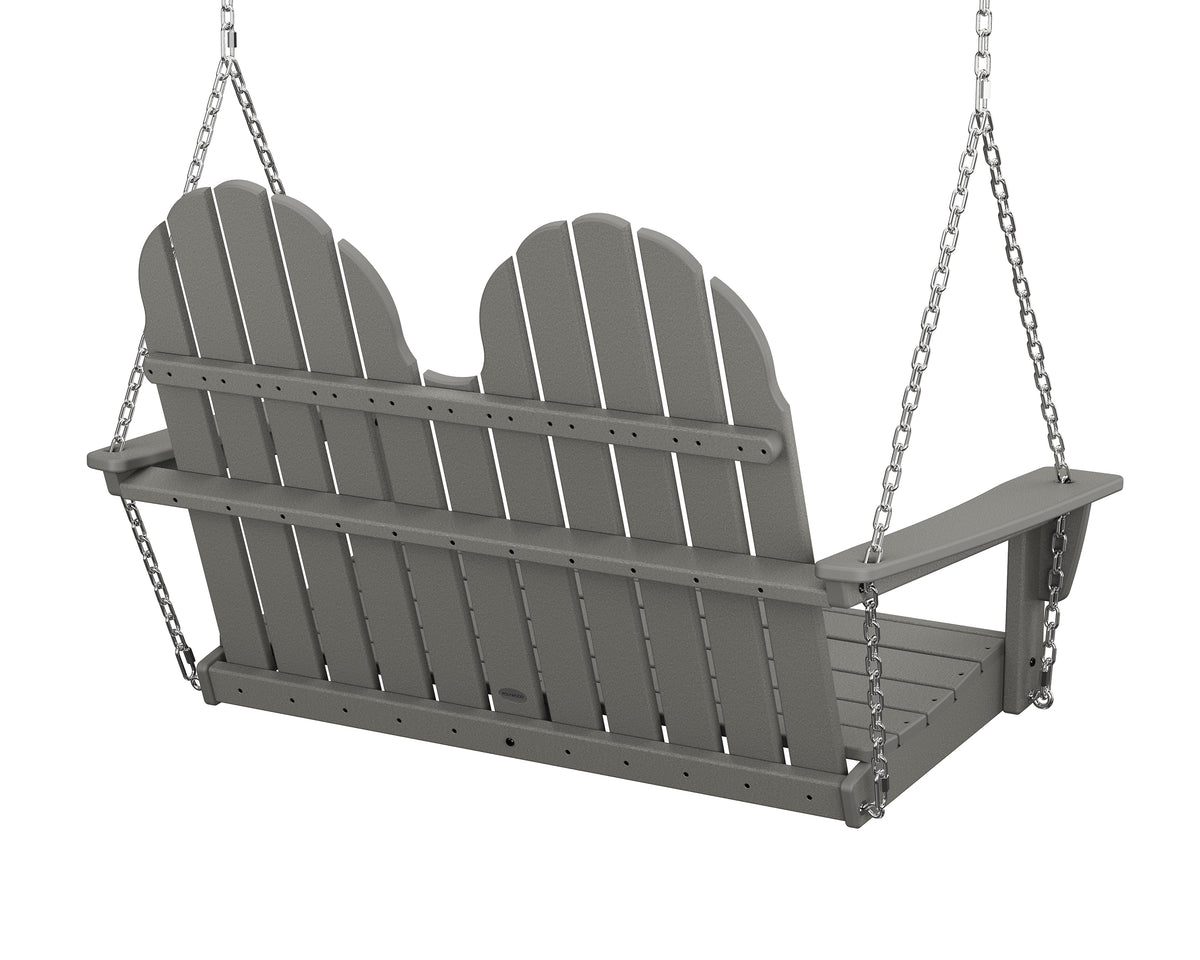 Angled front view of the POLYWOOD Vineyard Adirondack 48" Swing in Slate Grey