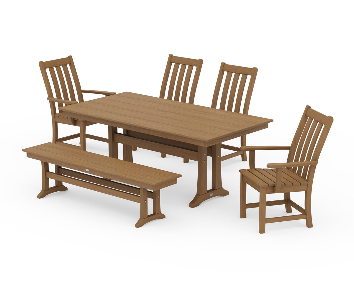 POLYWOOD Vineyard 6-Piece Farmhouse Dining Set with Trestle Legs in Natural