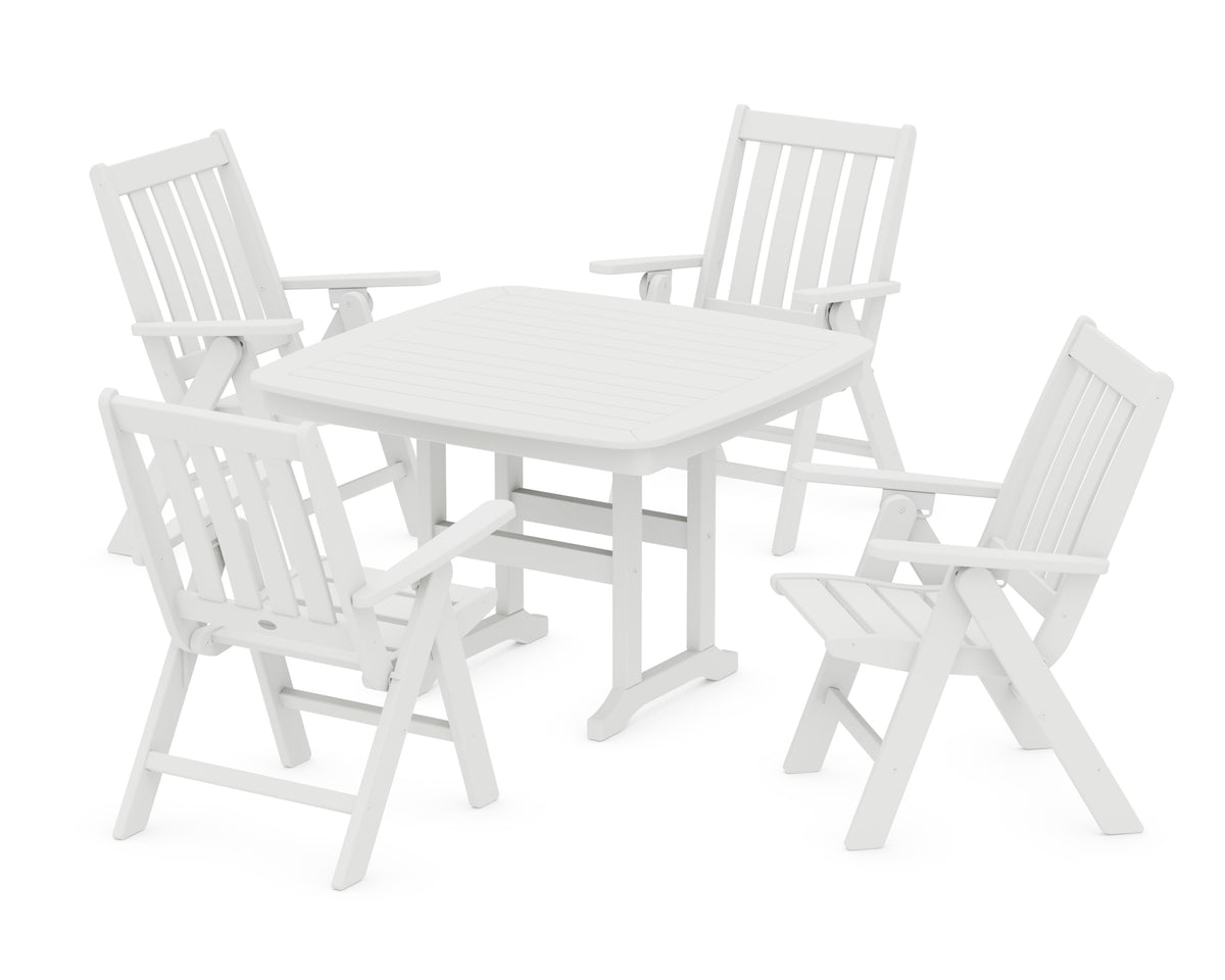 POLYWOOD Vineyard Folding Chair 5-Piece Dining Set - 44" Table in White