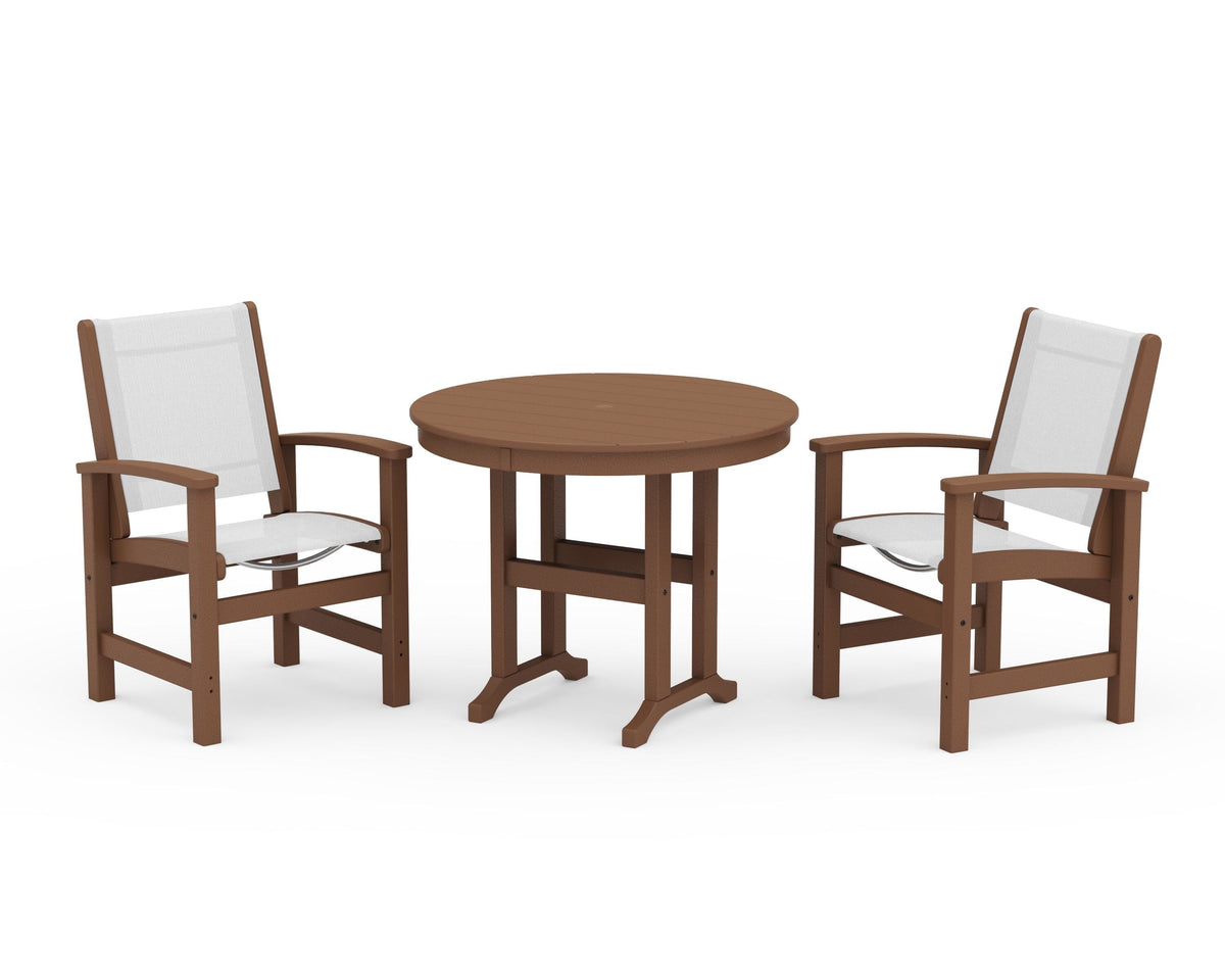 POLYWOOD Coastal 3-Piece Round Dining Set in Teak / White