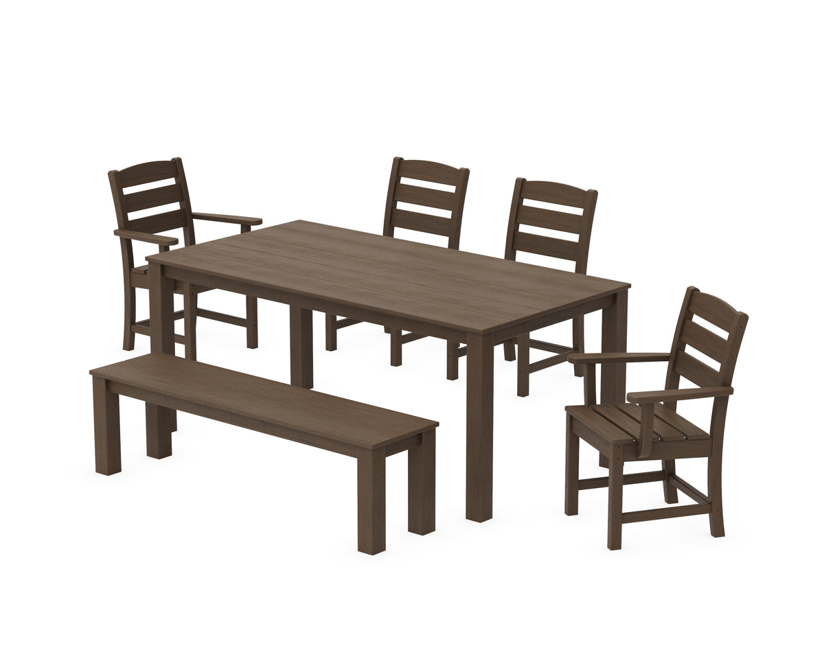 POLYWOOD Lakeside 6-Piece Parsons Dining Set with Bench with Lakeside Dining Side Chair in Kona