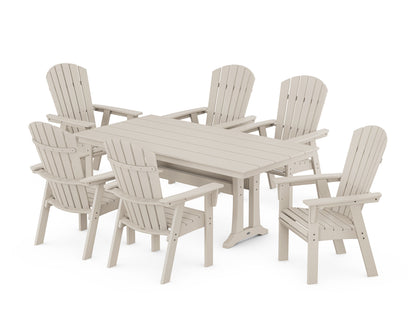 POLYWOOD Nautical Curveback Adirondack 7-Piece Farmhouse Dining Set with Trestle Legs in Sand