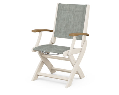 POLYWOOD Coastal Folding Chair in Sand with Natural arms and Birch sling