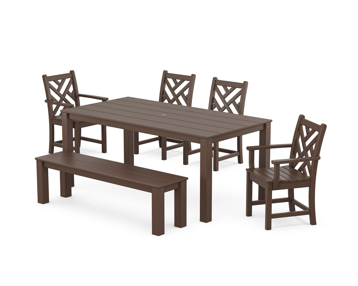 POLYWOOD Chippendale 6-Piece Parsons Dining Set with Bench with Chippendale Dining Side Chair in Mahogany