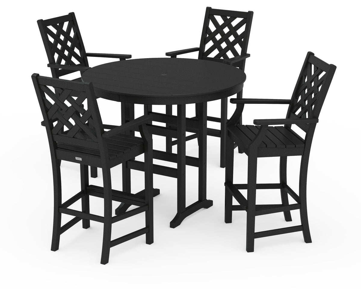 POLYWOOD Country Living Wovendale 5-Piece Round Farmhouse Bar Set in Black
