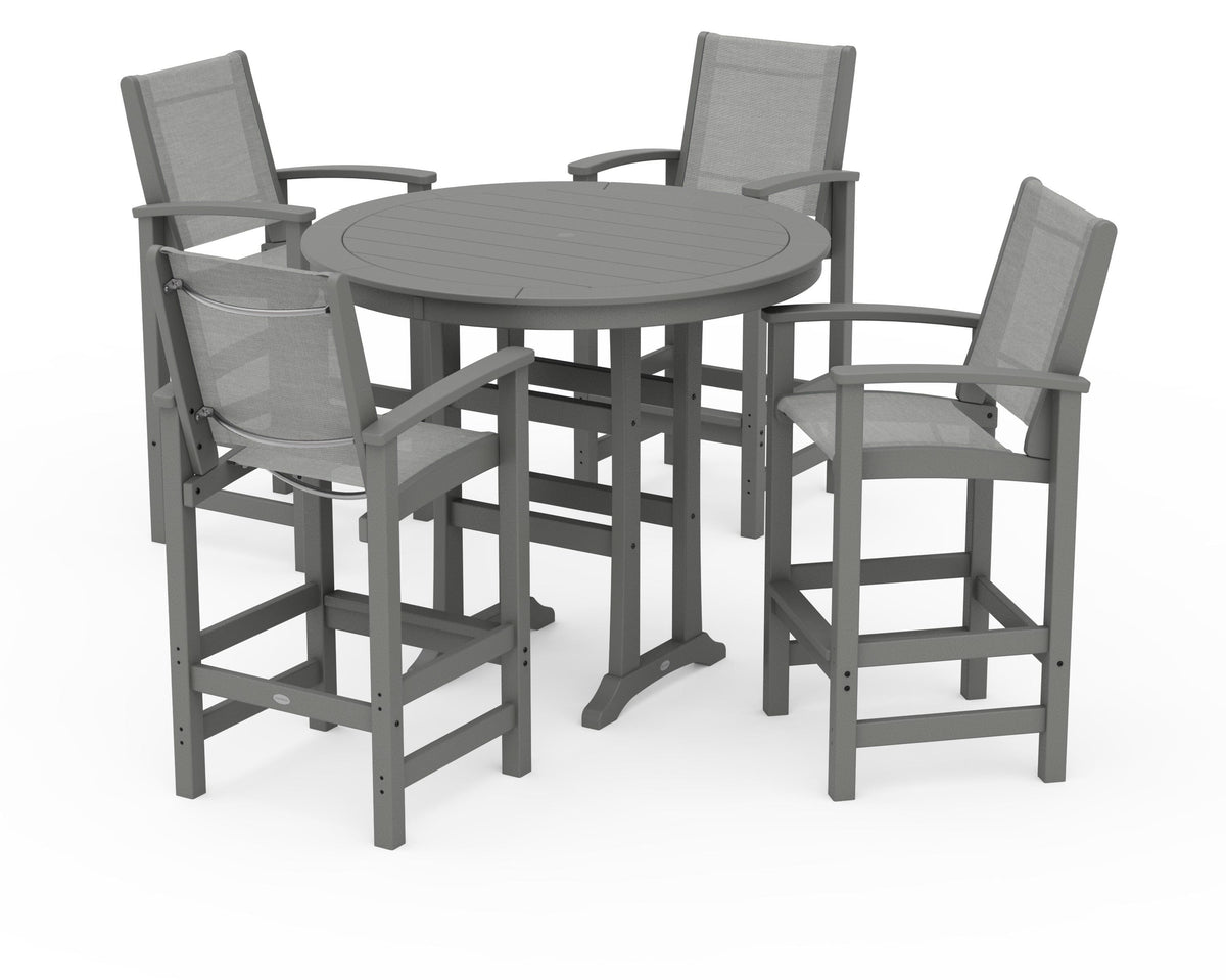 POLYWOOD Coastal 5-Piece Nautical Trestle Bar Set in Slate Grey / Metallic