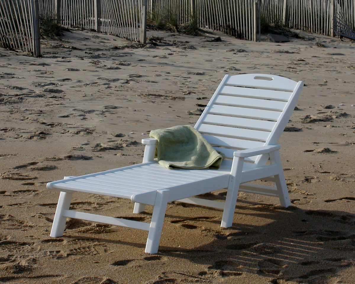POLYWOOD Nautical Chaise with Arms in White in an outdoor setting
