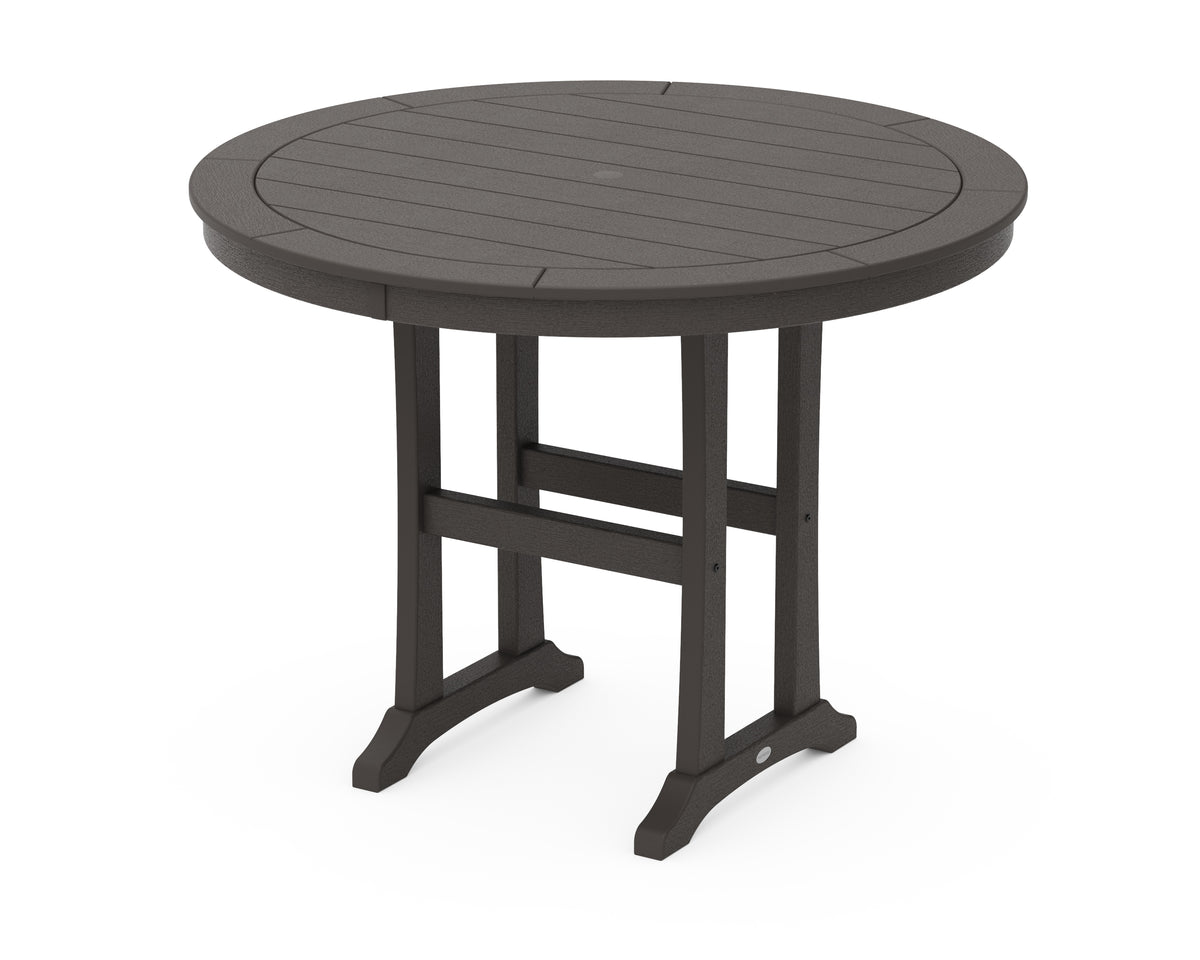 POLYWOOD Nautical Trestle 48" Round Counter Table in Vintage Coffee