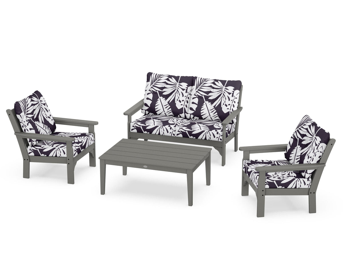 POLYWOOD Vineyard 4-Piece Deep Seating Set with Two Chairs and Loveseat in Slate Grey / Leaf Navy